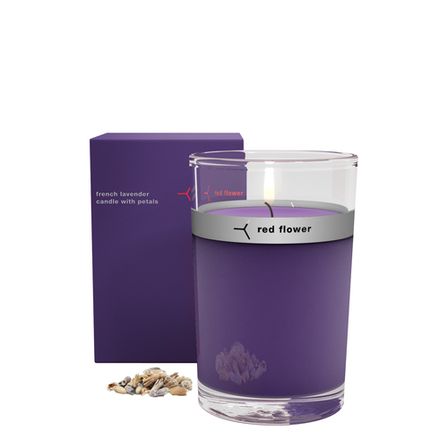 Red Flower Petal Topped Candle - French Lavender, 170g/6 oz Red Flower Petal Topped Candle - French Lavender on white background