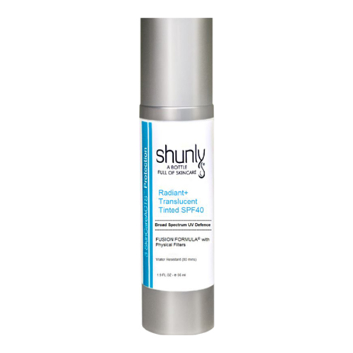 Shunly Skin Care Radiant + Translucent Tinted SPF 40, 56ml/1.9 fl oz Shunly Radiant + Translucent Tinted SPF 40 on white background