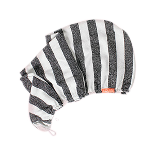 AQUIS Rapid Dry Hair Turban - Black and White Stripe, 1 piece AQUIS Rapid Dry Hair Turban - Black and White Stripe on white background