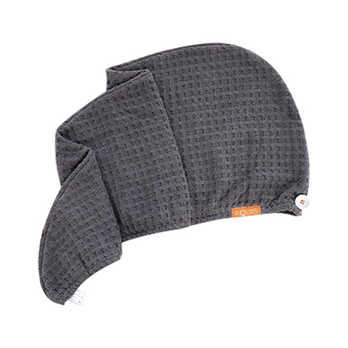 AQUIS Rapid Dry Waffle Hair Turban - Moody Grey on white background
