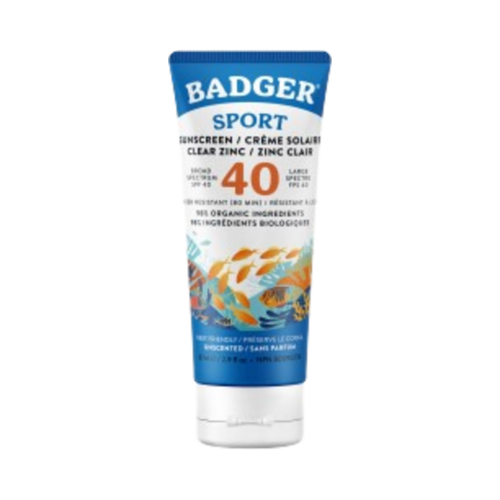 Badger Balms SPF 40 Sport Clear Zinc Sunscreen on white background