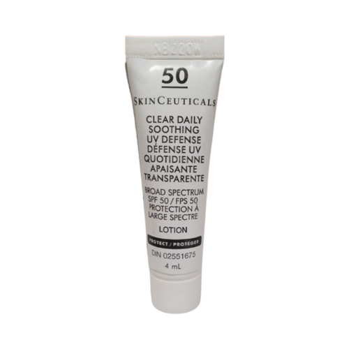 SkinCeuticals Clear Daily Soothing UV Defense Cream SPF 50, 4ml/0.14 fl oz Naturally Yours SkinCeuticals Clear Daily Soothing UV Defense Cream SPF 50 on white background
