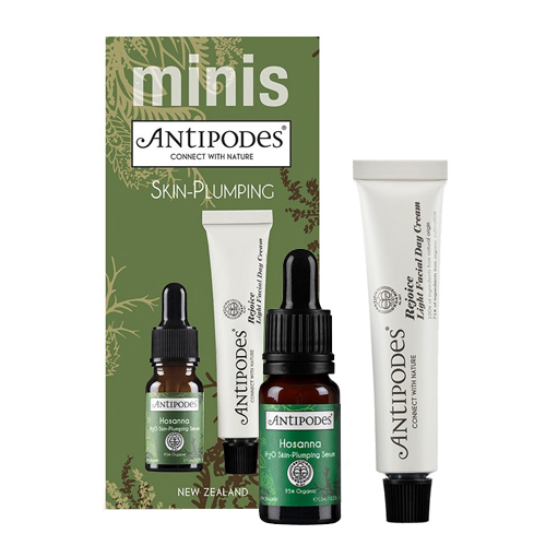 Antipodes  Skin Plumping Minis - Hosanna Skin Plumping Serum and Rejoice Light Facial Day Cream, 1 set