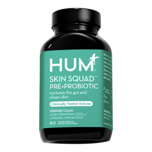 HUM Nutrition Skin Squad Pre+Probiotic, 60 capsules HUM Nutrition Skin Squad Pre+Probiotic on white background
