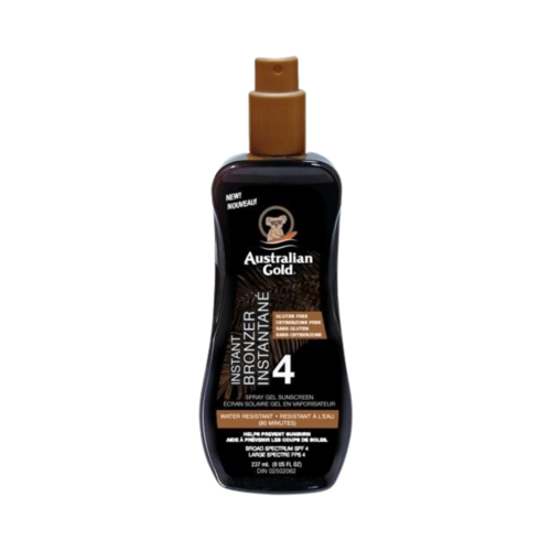 Australian Gold Spray Gel Sunscreen With Bronzer SPF 4, 237ml/8.01 fl oz Australian Gold Spray Gel Sunscreen With Bronzer SPF 4 on white background