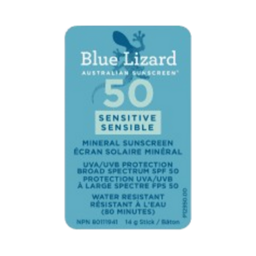 Blue Lizard Sunscreen SPF 50 Sensitive Stick on white background