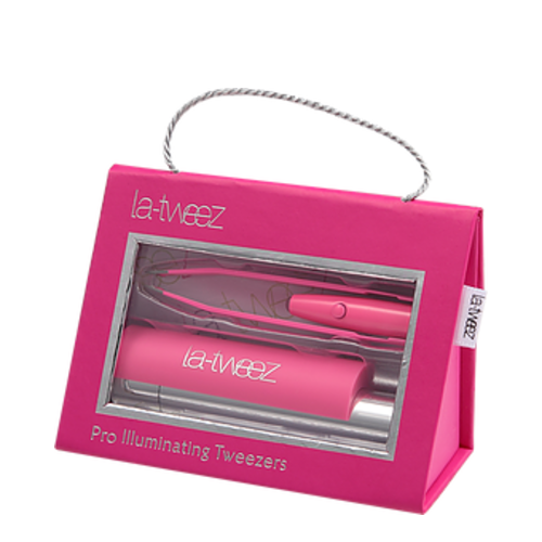 LaTweez Spring Pro Illuminating Tweezers with Lipstick Case and Triangle Box, 1 set LaTweez Black Pro Illuminating Tweezers with Lipstick Case and Triangle Box on white background