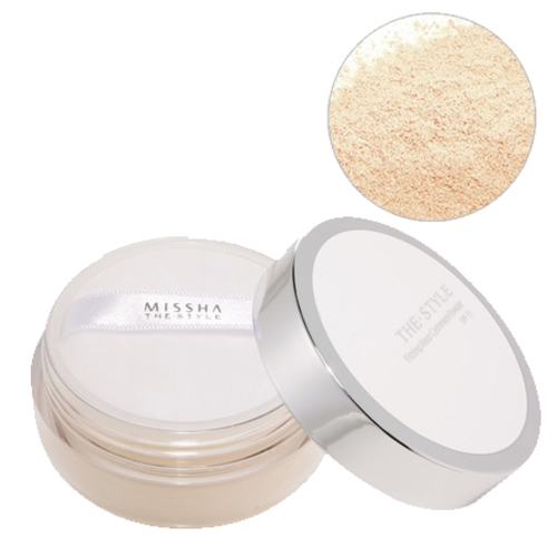 MISSHA The Style Fitting Wear Cashmere Powder SPF15 (No.3) - Shimmering Beige, 20g/0.7 oz MISSHA The Style Fitting Wear Cashmere Powder SPF15 (No.1) - Light Beige on white background