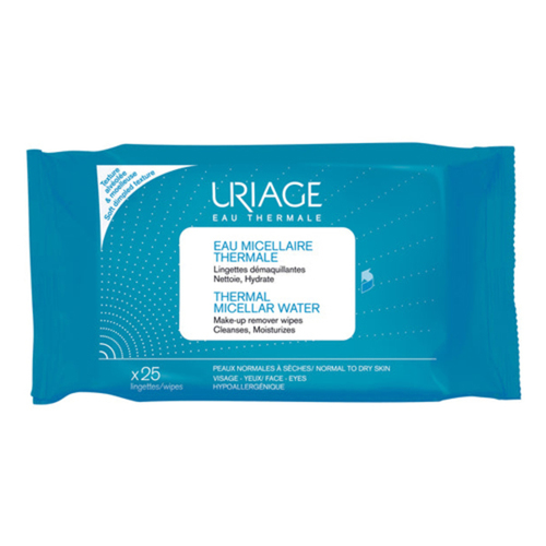 Uriage Thermal Micellar Water, 25 wipes Uriage Thermal Micellar Water on white background