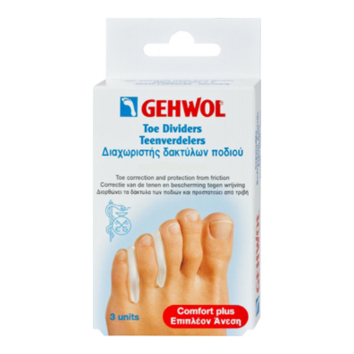 Gehwol Toe Dividers-Polymer Gel Small, 3 pieces Gehwol Toe Dividers-Polymer Gel Large on white background