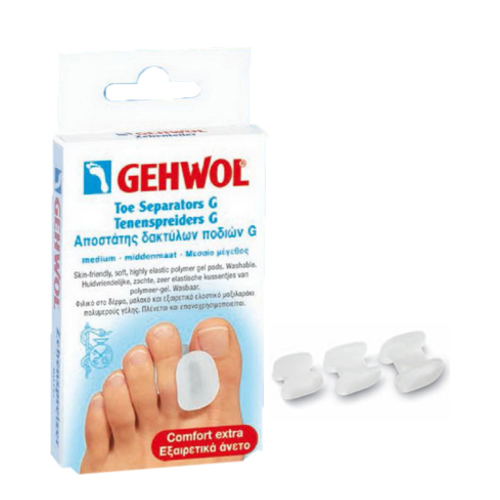 Gehwol Toe Separators G Polymer Gel Small, 3 pieces Gehwol Toe Separators G Polymer Gel Large on white background