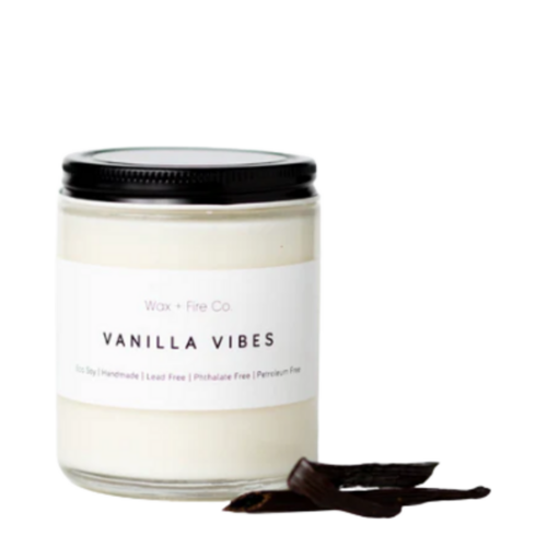 Wax + Fire Co. Vanilla Vibes Soy Candle, 227g/8 oz Wax + Fire Co. Vanilla Vibes Soy Candle on white background