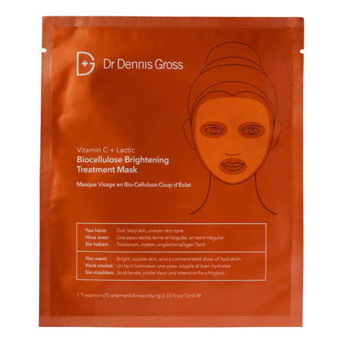 Dr Dennis Gross Vitamin C + Lactic Biocellulose Brightening Treatment Mask, 1 sheet Dr Dennis Gross Vitamin C + Lactic Biocellulose Brightening Treatment Mask on white background