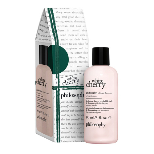 Philosophy White Cherry Hydrating Shower Gel Bubble Bath and Shampoo, 90ml/3.04 fl oz Philosophy White Cherry Hydrating Shower Gel Bubble Bath and Shampoo on white background