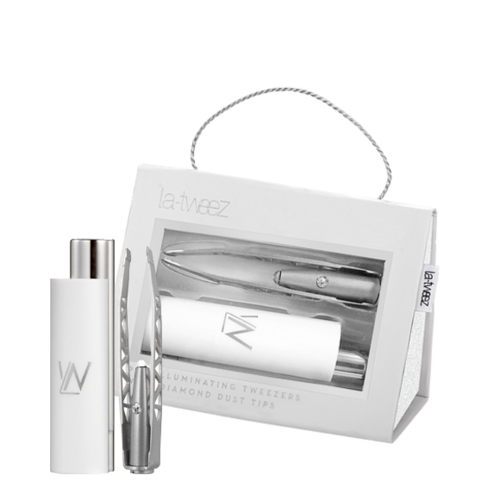 LaTweez White Pro Illuminating Tweezers and Mirrored Carry Case With Diamond Dust Tips, 1 piece