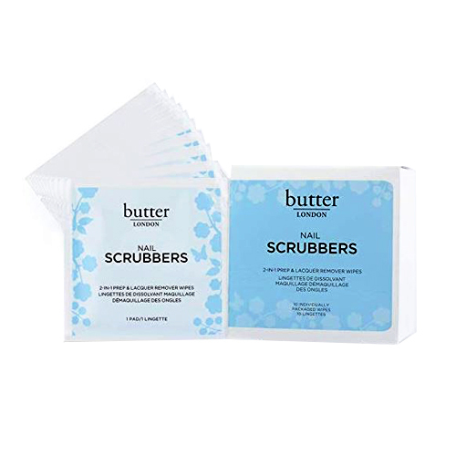 butter LONDON Nail Scrubbers 2-in-1 Prep And Lacquer Remover, 10 wipes butter LONDON Nail Scrubbers 2-in-1 Prep And Lacquer Remover on white background