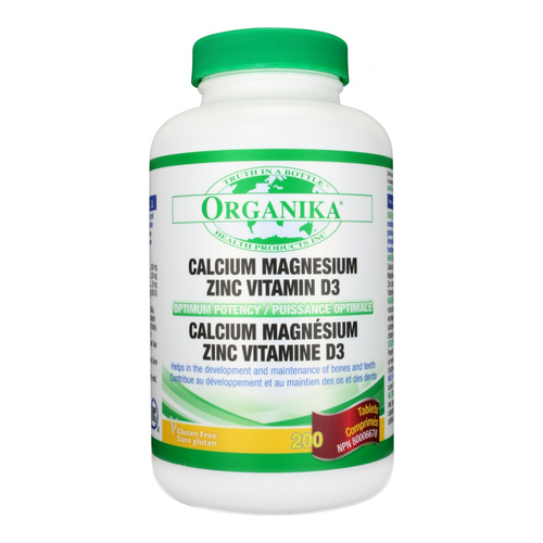 Organika Cal Mag Zinc / Vit D3 - Optimum Potency, 500 tablets Organika Cal Mag Zinc/Vit D3 - Optimum Potency on white background