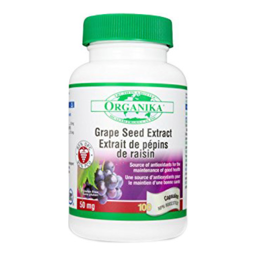 Organika Grape Seed Extract (95% OPC), 50 x 50mg/0.8 grain Organika Grape Seed Extract (95% OPC) on white background