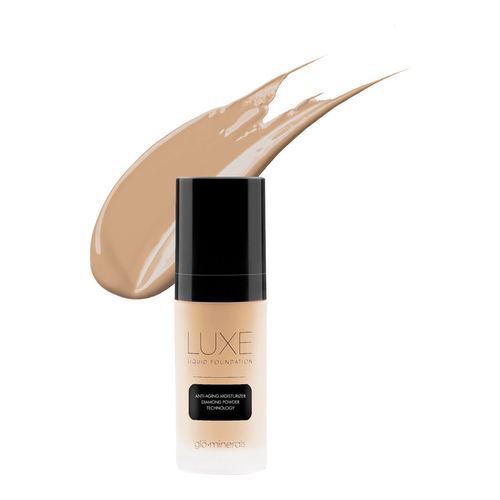 gloMinerals Luxe Liquid Foundation - Porcelain, 30ml/1 fl oz gloMinerals Luxe Liquid Foundation - Almond on white background