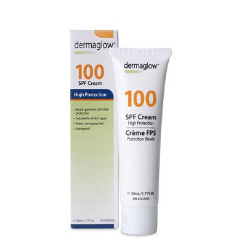 Dermaglow 100 SPF Cream - 50mL/1.7oz. Dermaglow on white background